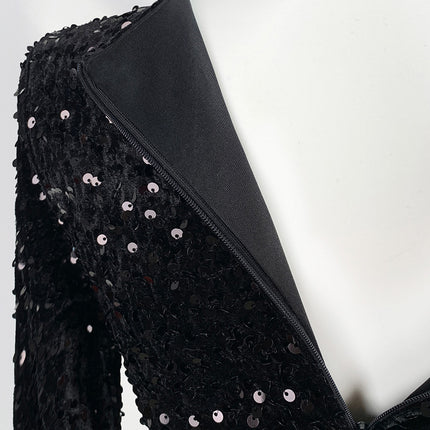 Onbely robe courte moulante velours brillante paillette Col en V cocktail