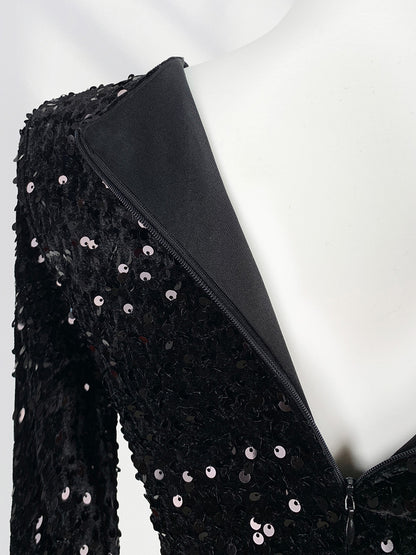 Onbely robe courte moulante velours brillante paillette Col en V cocktail