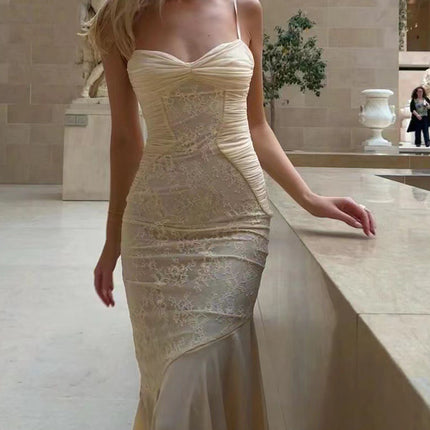 Onbely Robe de soirée longue moulante en dentelle et mousseline style sirène