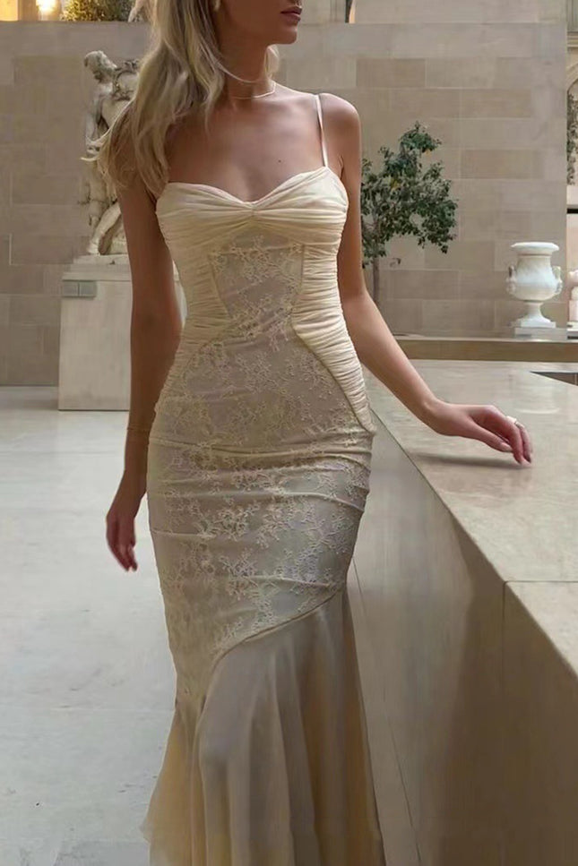 Onbely Robe de soirée longue moulante en dentelle et mousseline style sirène