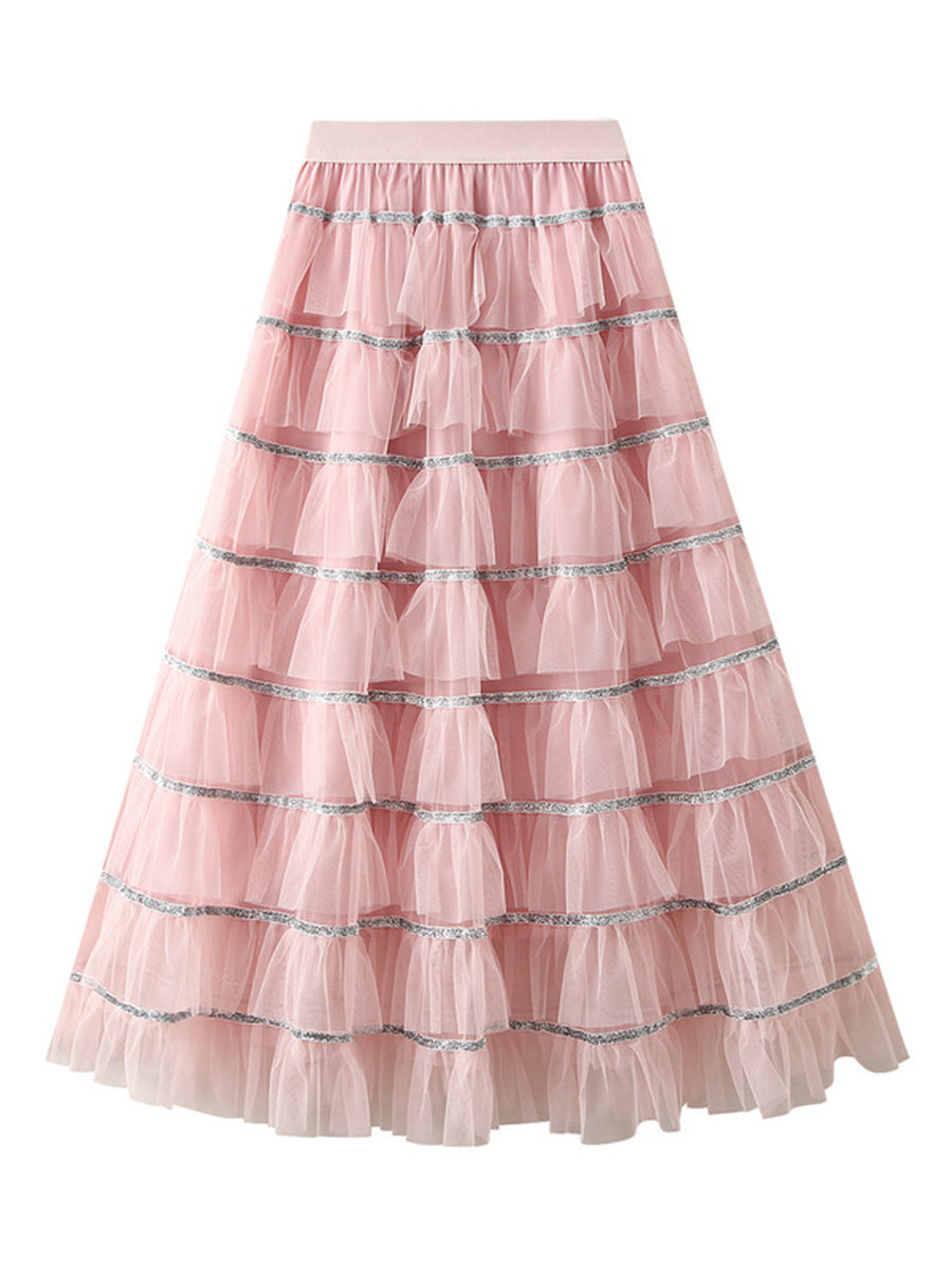 Onbely jupe à volants superposés longue tulle brillante paillette femme