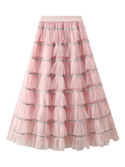 Onbely jupe à volants superposés longue tulle brillante paillette femme
