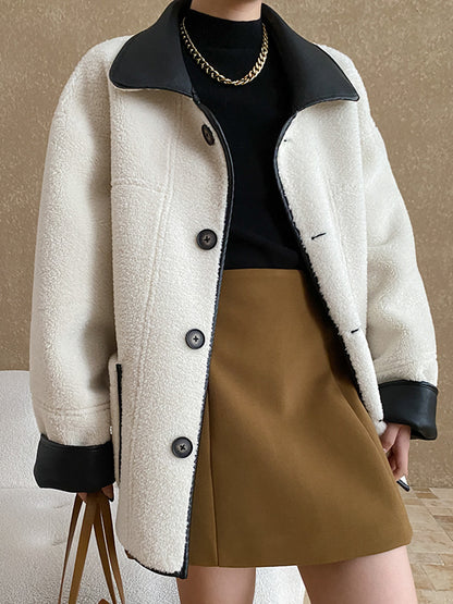 Onbely manteau aviateur simili cuir réversible boutonnage pour femme