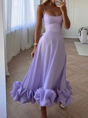 Onbely Strapless Long Dress with Thin Straps and Ruffles, Elegant and Soft for Cocktail and Prom