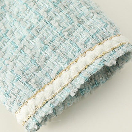 Onbely veste courte en tweed boutonnage avec poches femme élégant bleu