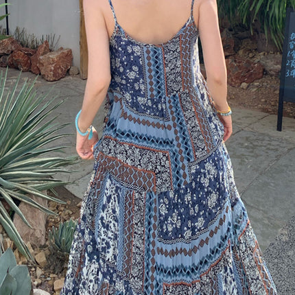 Onbely robe longue imprimé à fleurie à fines brides bohème bleu boho dress