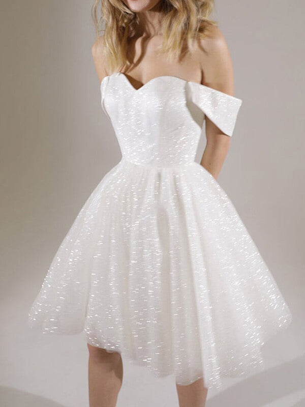 Onbely mini robe blanche col bateau brillante paillette - onbely