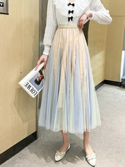 Onbely Women's Elegant and Fashion Gradient Color Long Puff Skirt