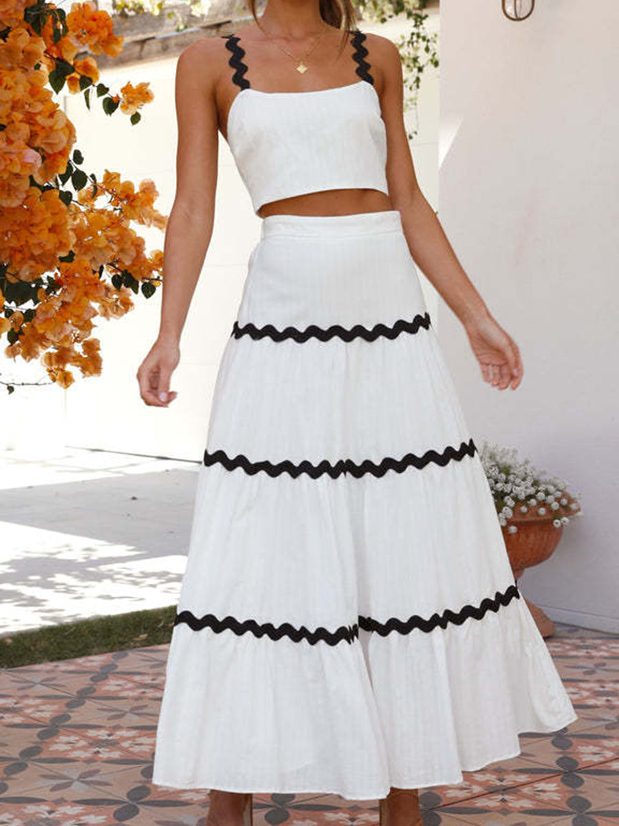 Onbely ensemble jupe et crop top à bordures ondulées pour femme boho dress