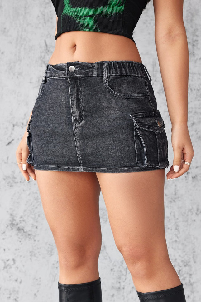 Onbely jupe court unicolore jean poches vintage mode tous les jours bureau