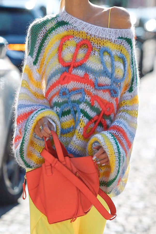 Pull De Noël à rayures arc-en-ciel contrastées