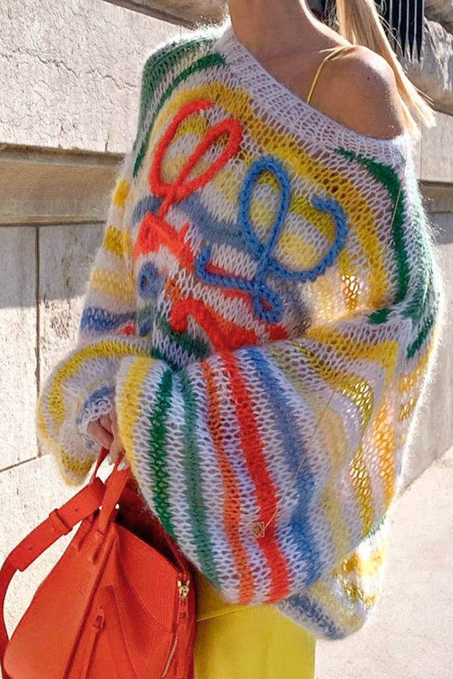 Pull De Noël à rayures arc-en-ciel contrastées