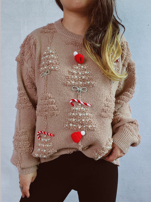 Pull De Noël à motif de sapin floqué