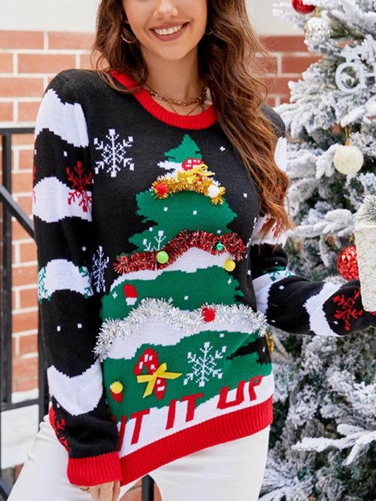 Pull De Noël tricoté à motif de sapin