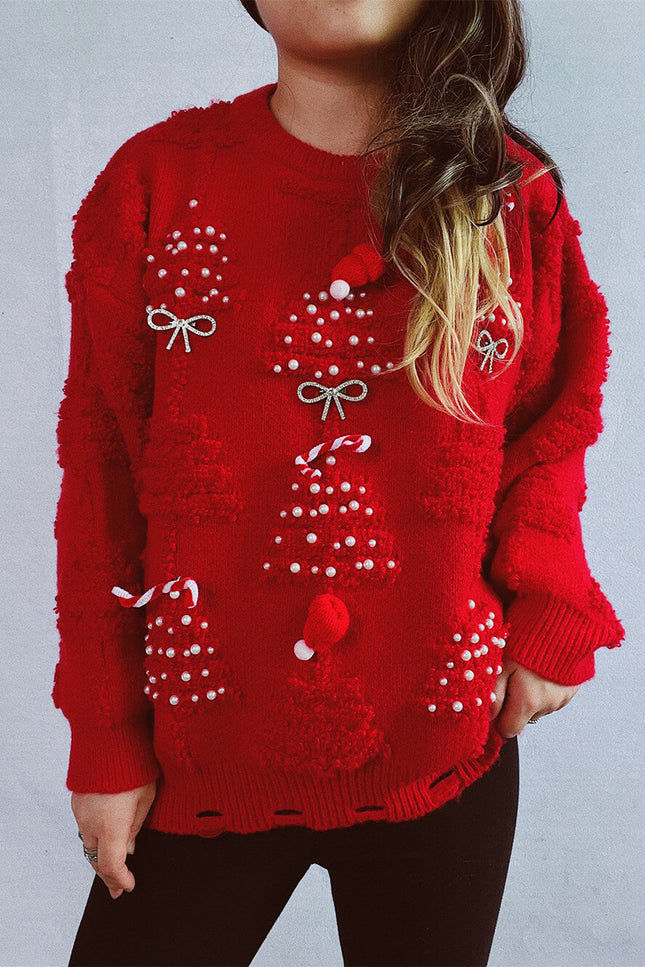 Pull De Noël à motif de sapin floqué