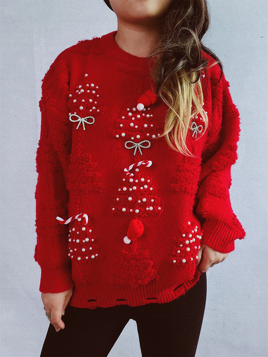 Pull De Noël à motif de sapin floqué