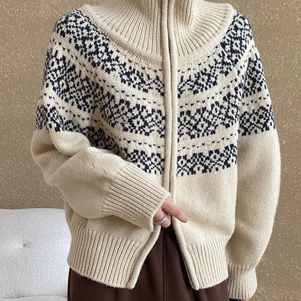 Onbely pull jacquard fermeture éclair pour femme vintage noël