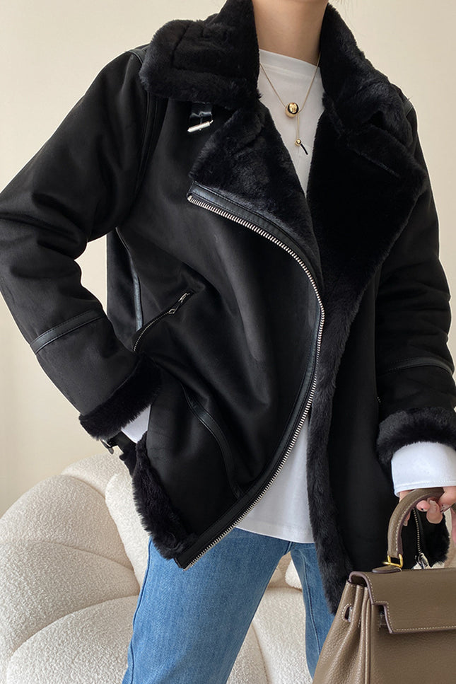 Onbely manteau aviateur en suédine doublé polaire femme hiver mode