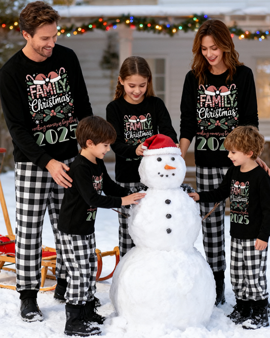 MEMORIES - Pyjamas de Noël familiaux à carreaux noirs et blancs