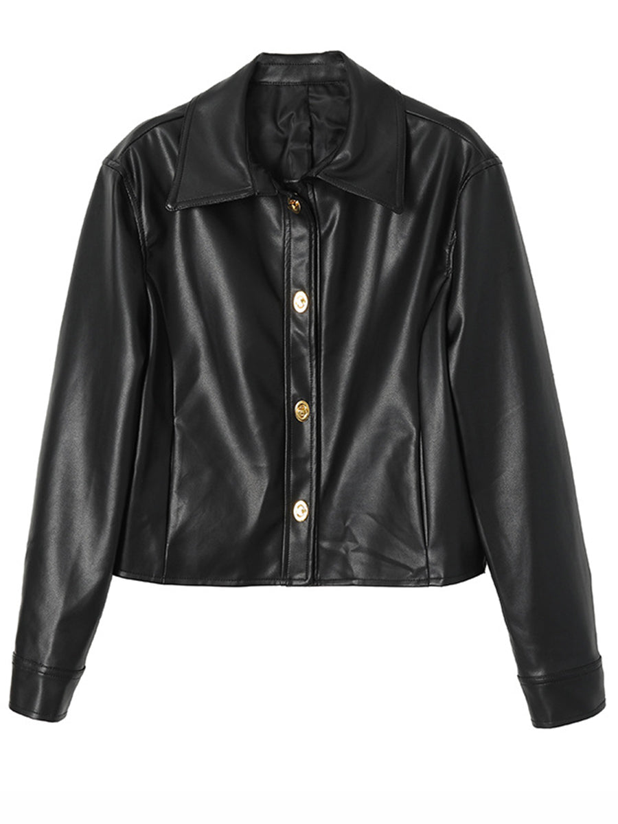 Onbely veste en cuir PU boutonnage femme mode noir