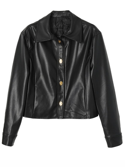 Onbely veste en cuir PU boutonnage femme mode noir