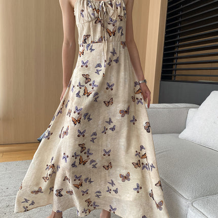 Onbely Robe longue à imprimé papillon avec fines bretelles