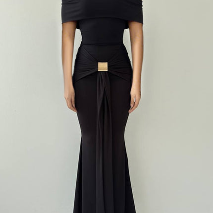 Onbely robe de soirée longue moulante col bateau cintrée élégant mode bal de promo