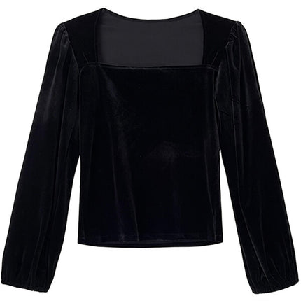 Onbely hauts noir velours col carré pour femme - onbely