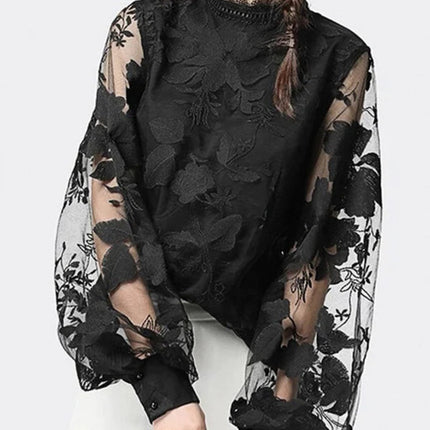 Onbely hauts tulle dentelle col rond manches bouffantes élégant femme