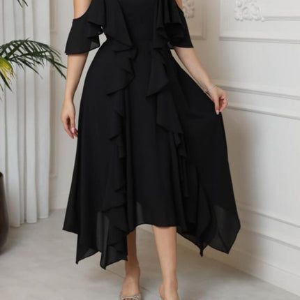 Onbely mi-longue robe irrégulière unicolore à fines brides col en V mode