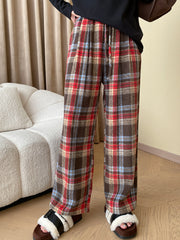 Onbely women's loose wool blend strappy plaid pants Christmas