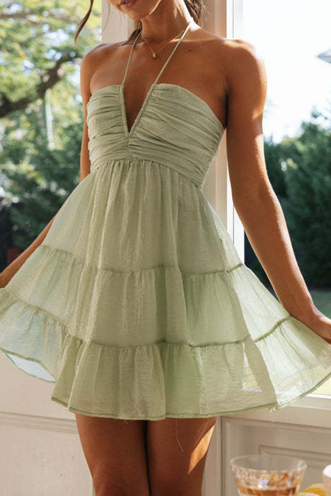 Onbely Robe courte licou à fines brides à volantée vacances