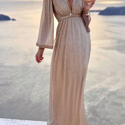 Onbely robe longue brillante paillette élégant champagne - onbely