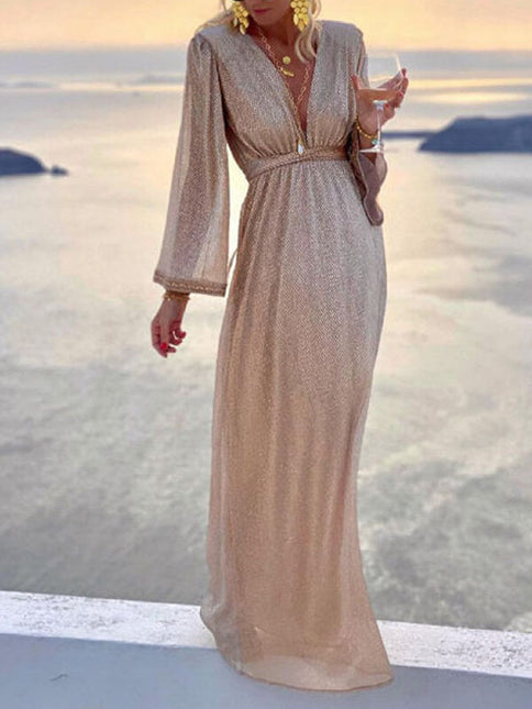 Onbely robe longue brillante paillette élégant champagne - onbely