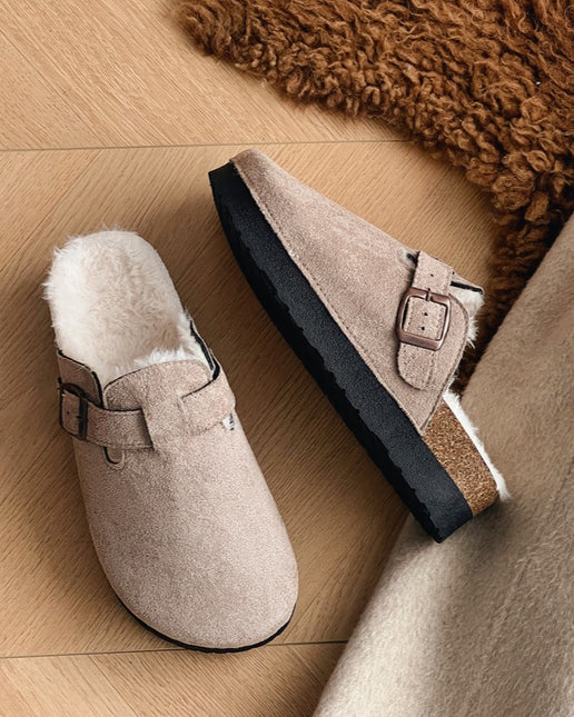 Mules en Daim à Fourrure - Sabots Mode Confortable pour Automne-Hiver