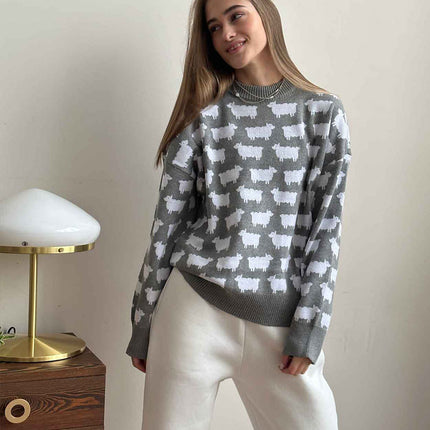 Onbely pull tissu tricoté col rond manches longues mode décontracté tous les jours bureau