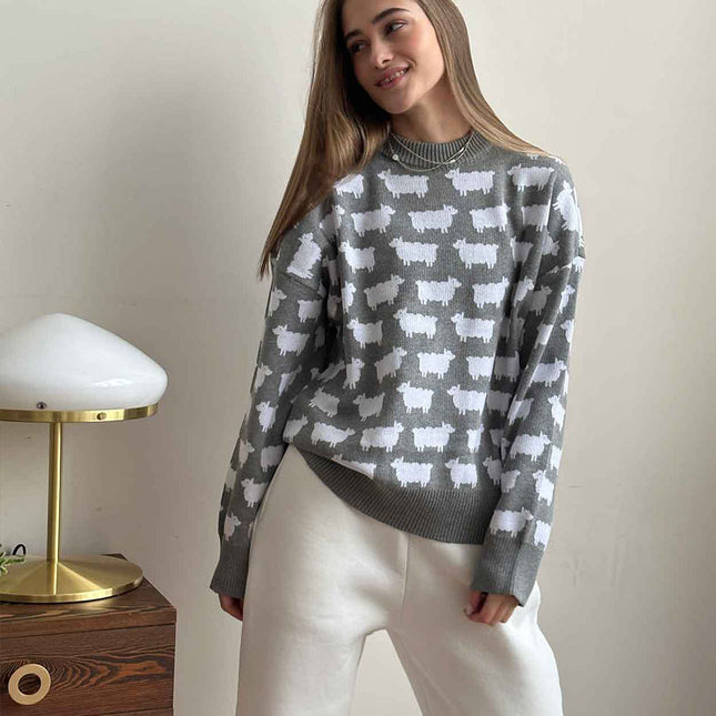 Onbely pull tissu tricoté col rond manches longues mode décontracté tous les jours bureau