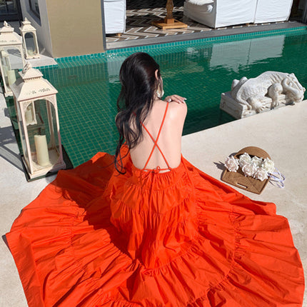 Onbely robe maxi longue à fines brides dos nu de plage orange