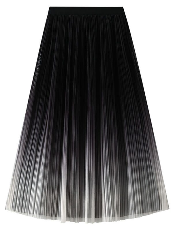 Onbely Jupe Longue Plissée en Tulle à Couleur Dégradé Élégant pour Femme