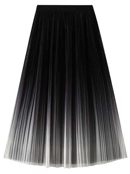 Onbely Jupe Longue Plissée en Tulle à Couleur Dégradé Élégant pour Femme