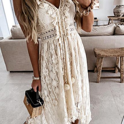 Onbely long bohemian dress with embroidery and pompoms short front and long back boho dress