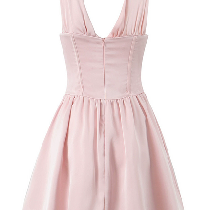 Onbely Robe Courte noeud papillon V-col Sans Manches doux Rose