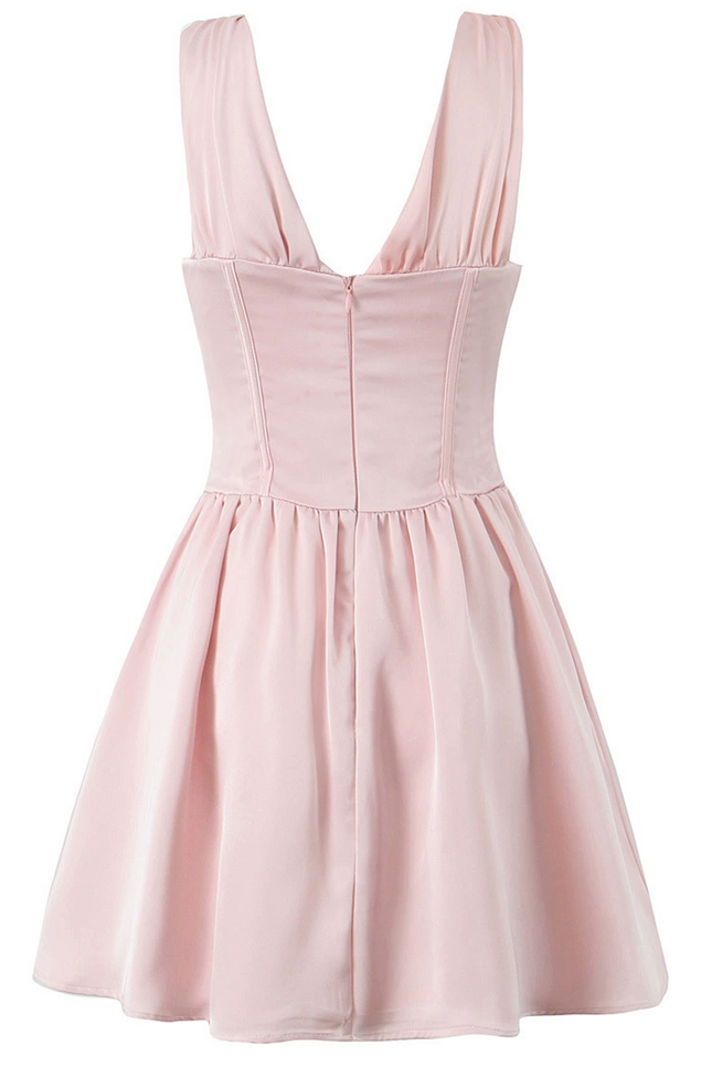 Onbely Robe Courte noeud papillon V-col Sans Manches doux Rose