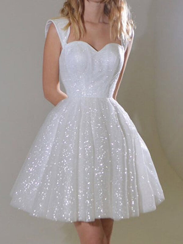 Onbely mini robe blanche col bateau brillante paillette - onbely