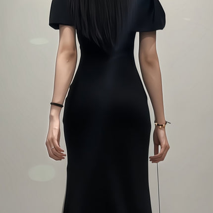 Onbely robe longue fendu col bateau élégant mode soirée noir