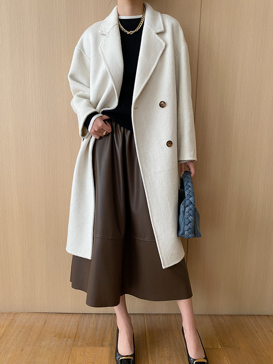 Onbely manteau en laine longue double boutonnage col revers pour femme