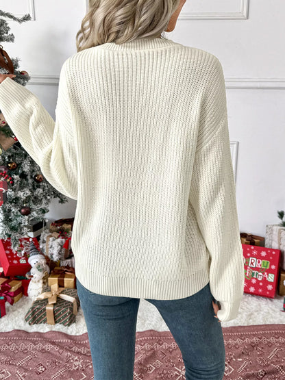 Pull de Noël à épaules tombantes avec nœud