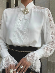 Onbely blouse dentelle transparent col montant femme élégant chemisier style tailleur