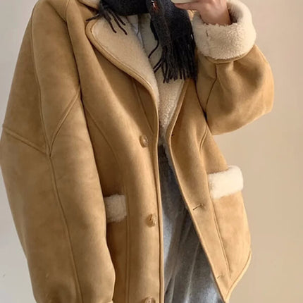 Onbely manteau aviateur oversized suedine doublé polaire femme - onbely