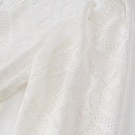 Onbely robe mi-longue dentelle coulisse taille col en V manches longues bohème blanc boho dress